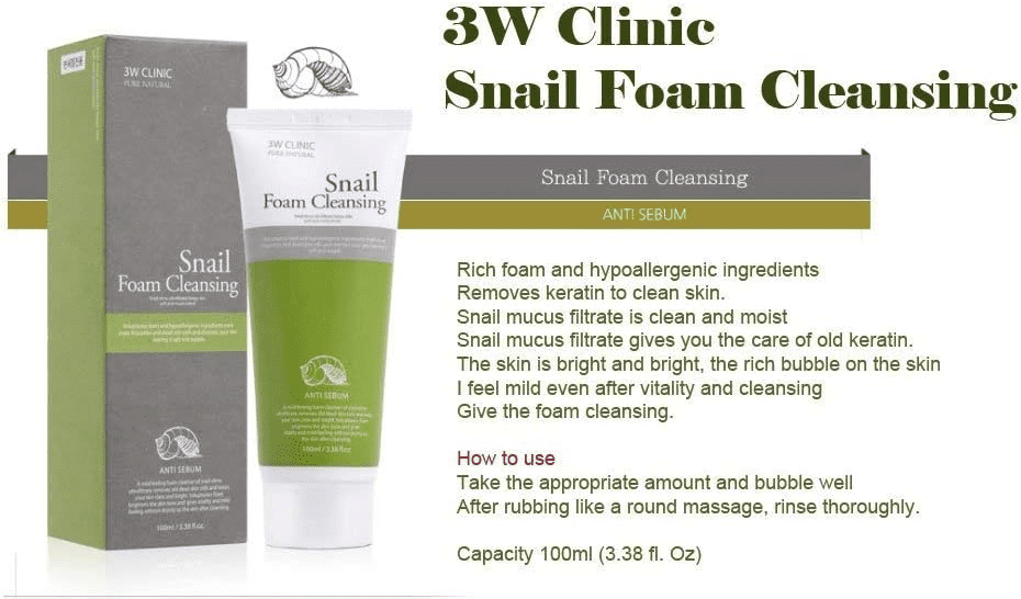 3W Clinic Snail Foam Cleansing – Regenerative Snail Mucin Face Wash (100 ml). - Image 3